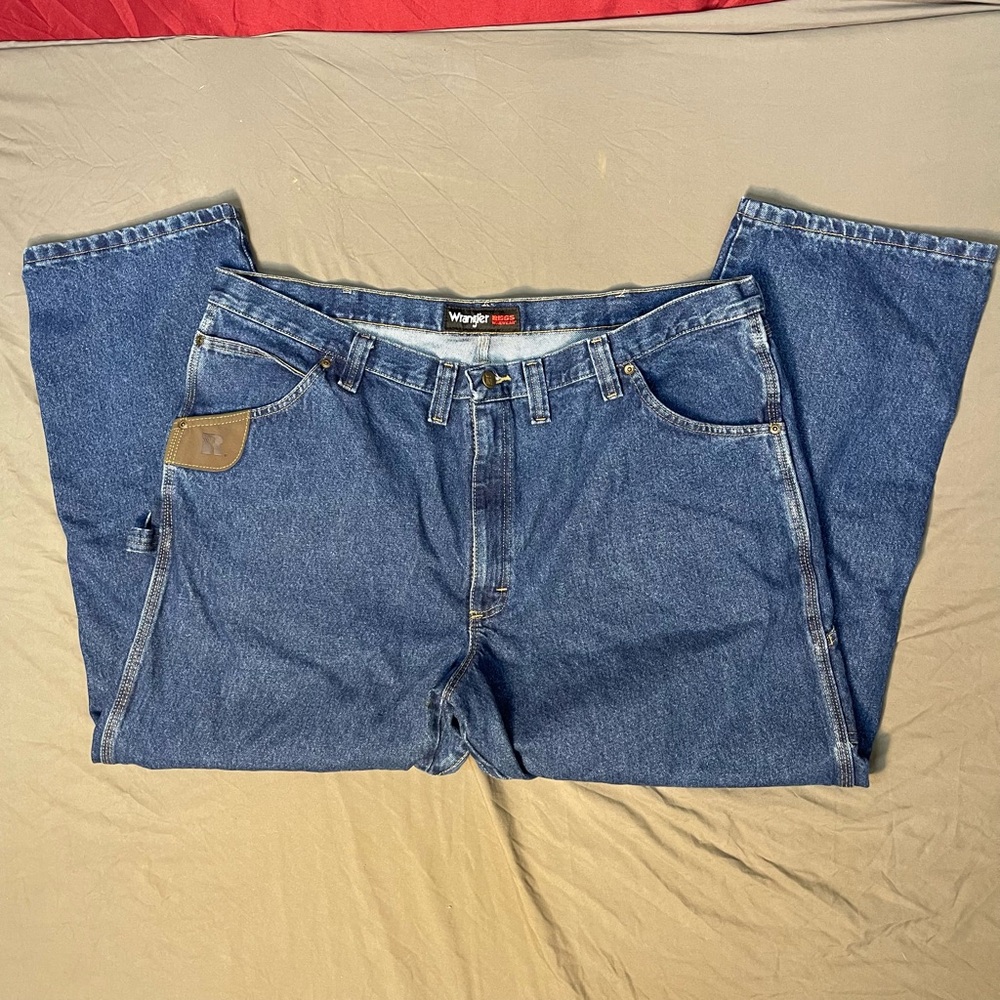 Men’s Wrangler Riggs Rugged Workwear Carpenter Jeans Dark Wash Big Men's 44X30